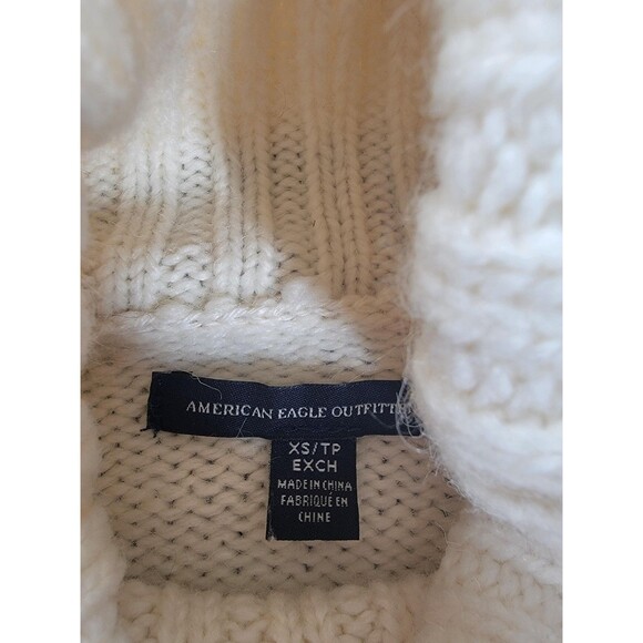 American Eagle Outfitters Sweater Womens XS Cream Turtleneck Cable Knit Wool - Picture 2 of 11